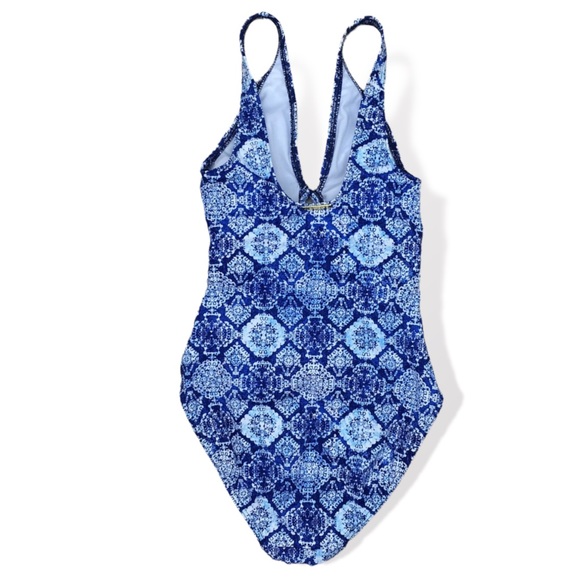 LAUREN Ralph Lauren Aegean Tile Loop Front Over The Shoulder One-Piece Swimsuit - Picture 3 of 14